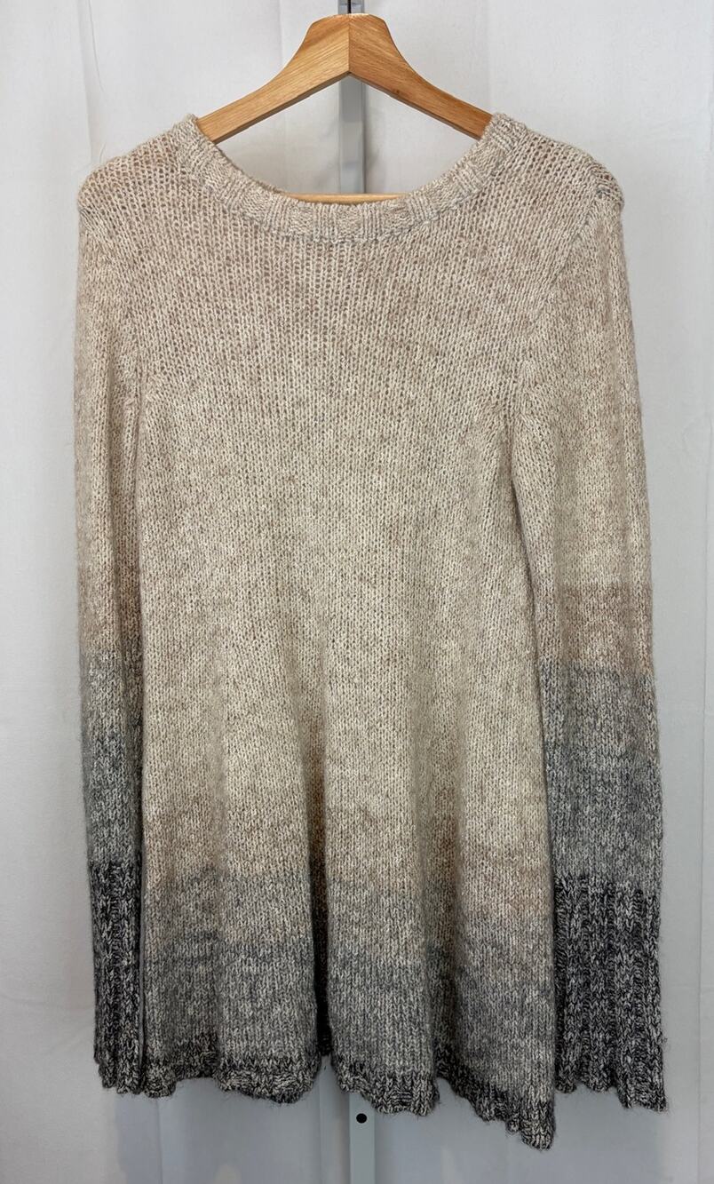 PERUVIAN CONNECTION Ombre Peplum Tunic Sweater Alpaca Cotton Blend Beige Gray S